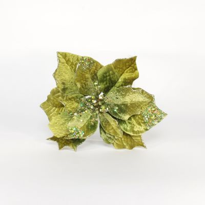 Poinsettia W/Clip-GREEN