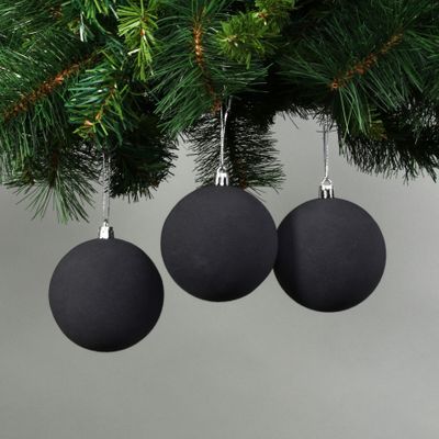 Black 8cm Velvet Baubles