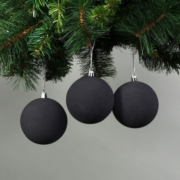 Black 8cm Velvet Baubles