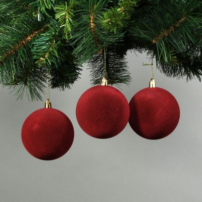 Bright Red 8cm Velvet Baubles