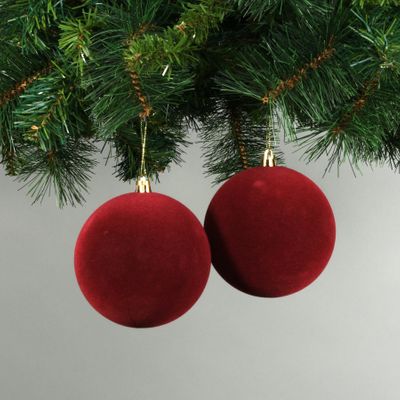 Bright Red 10cm Velvet Baubles