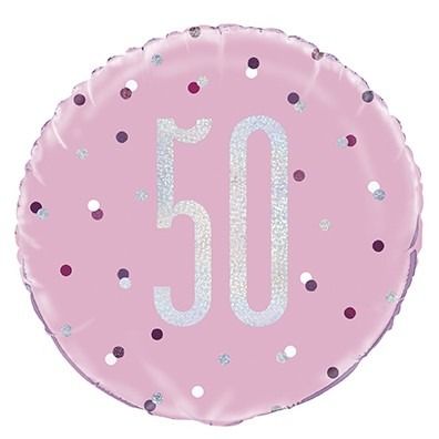 18 Inch Pink and Silver Prismatic 50th Birthday Foil Balloon