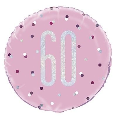 18 Inch Pink and Silver Prismatic 60th Birthday Foil Balloon