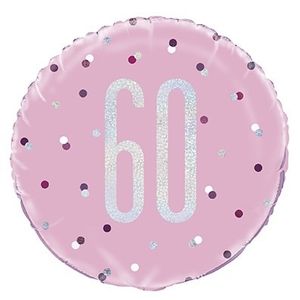 18 Inch Pink and Silver Prismatic 60th Birthday Foil Balloon
