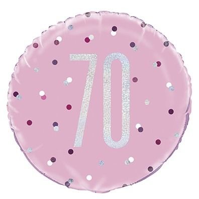 18 Inch Pink and Silver Prismatic 70th Birthday Foil Balloon