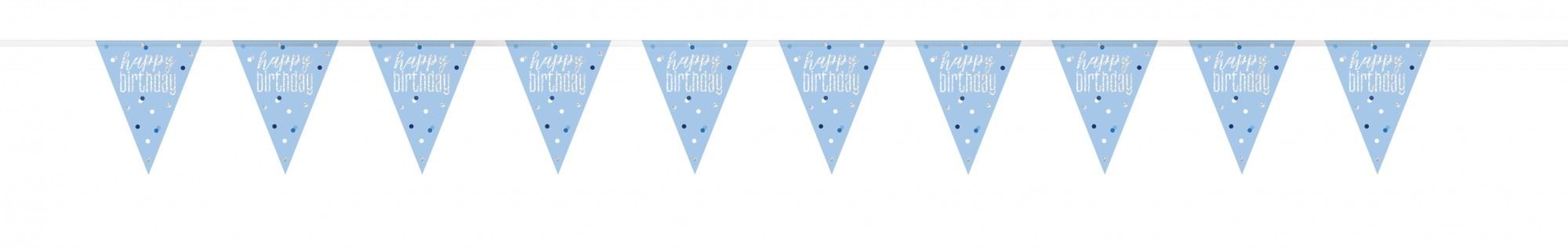 Blue and Silver Prismatic Plastic Happy Birthday Flag Banner