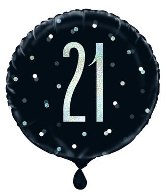 18 Inch Black and Silver Prismatic 21st Foil Balloon