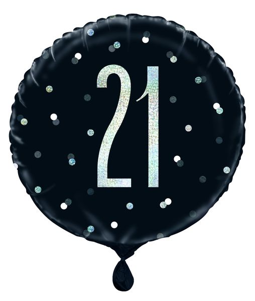 18 Inch Black and Silver Prismatic 21st Foil Balloon