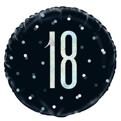 18 Inch Black and Silver Prismatic 18th Foil Balloon