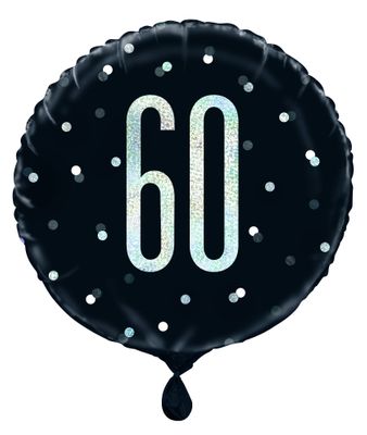 18 Inch Black and Silver Prismatic 60th Foil Balloon