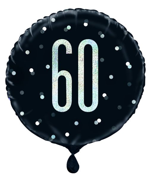 18 Inch Black and Silver Prismatic 60th Foil Balloon