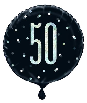 18 Inch Black and Silver Prismatic 50th Foil Balloon