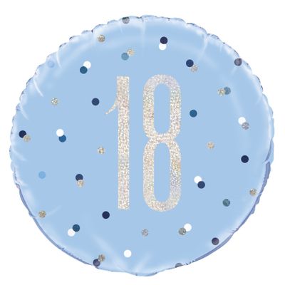 18 Inch Blue and Silver Prismatic 18th Birthday Foil Balloon