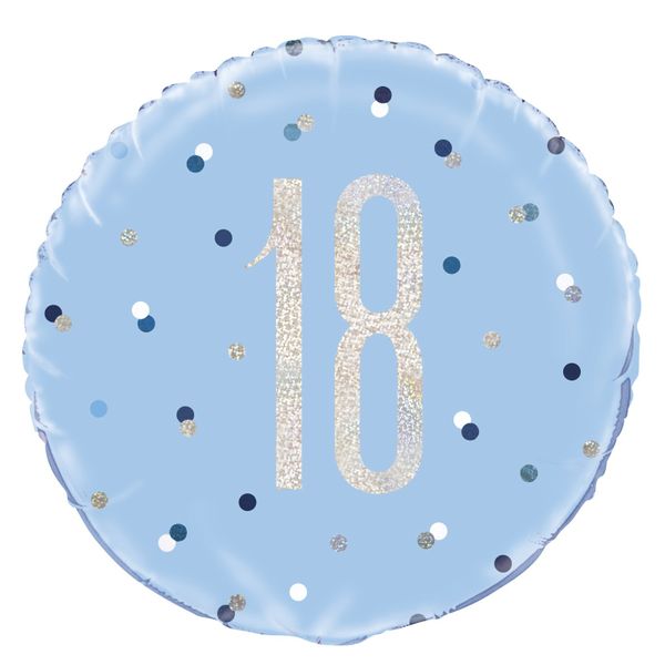 18 Inch Blue and Silver Prismatic 18th Birthday Foil Balloon