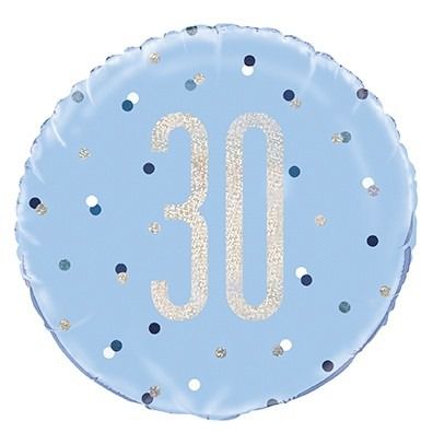 18 Inch Blue and Silver Prismatic 30th Birthday Foil Balloon