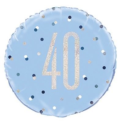 18 Inch Blue and Silver Prismatic 40th Birthday Foil Balloon