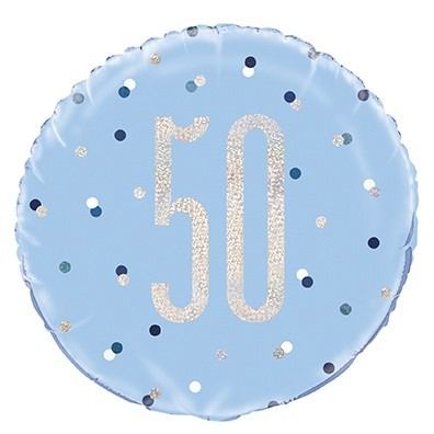 18 Inch Blue and Silver Prismatic 50th Birthday Foil Balloon