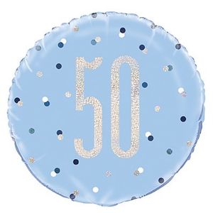 18 Inch Blue and Silver Prismatic 50th Birthday Foil Balloon