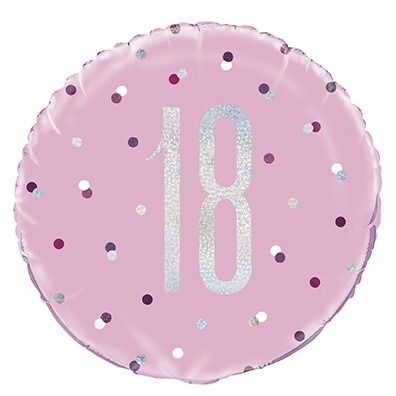 18 Inch Pink and Silver Prismatic 18th Birthday Foil Balloon