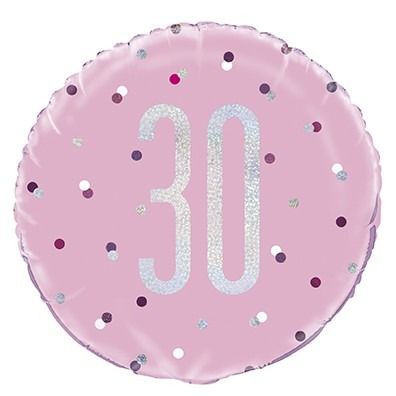 18 Inch Pink and Silver Prismatic 30th Birthday Foil Balloon