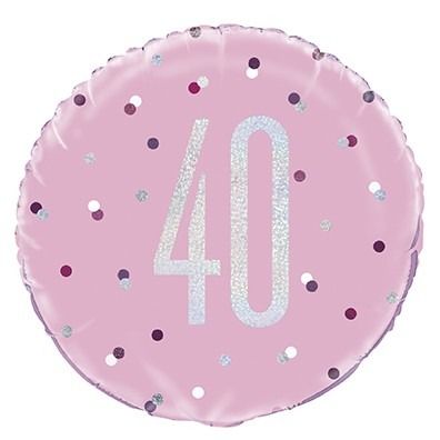 18 Inch Pink and Silver Prismatic 40th Birthday Foil Balloon