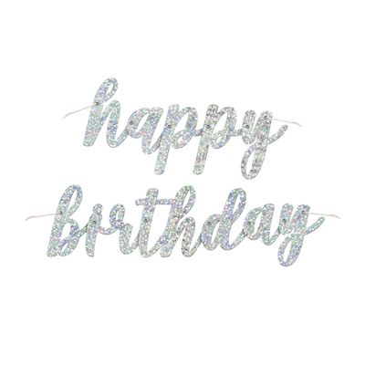 Silver Prismatic Foil Jointed Happy Birthday Banner