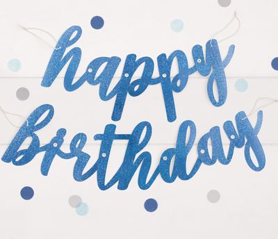 Blue Prismatic Foil Jointed Happy Birthday Banner