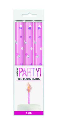 Pack of 3 Pink and Silver Ice Fountain Candles