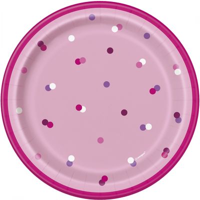 7 Inch Pink and Silver Dot Plate