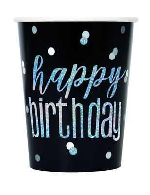 9oz Black and Silver Prismatic Happy Birthday Cups