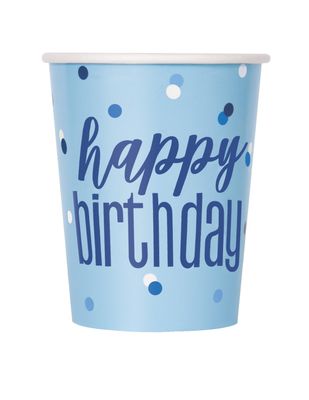 9 oz Blue and Silver Happy Birthday Cup