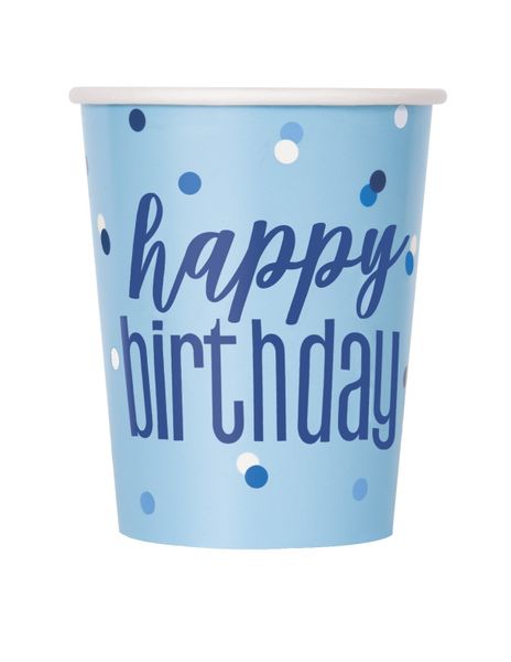 9 oz Blue and Silver Happy Birthday Cup