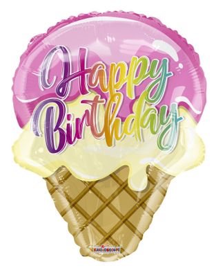 Happy Birthday - Ice Cream Cone - Balloon 18 Inch 