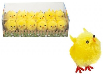 12Pc 4Cm Chenille Yellow Chick In Pvc Box W/Prt Insert