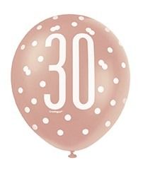 Assorted Rose Gold and White All Over Print 30th Latex Balloon