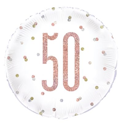 18 Inch Rose Gold and White Prismatic 50th Foil Balloon