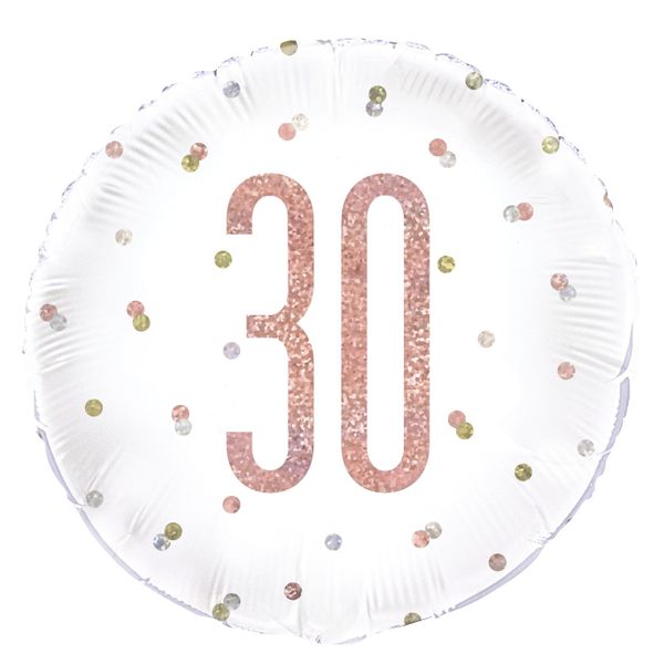 18 Inch Rose Gold and White Prismatic 30th Foil Balloon