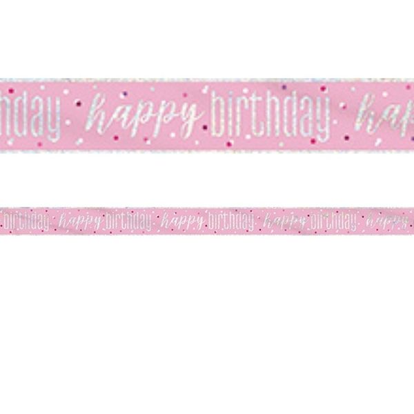 Pink and Silver Foil Happy Birthday Banner