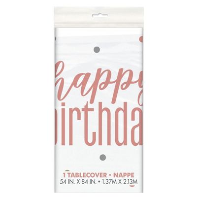 Rose Gold Happy Birthday Tablecover (1.37m x 2.13m)
