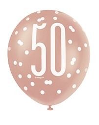 Assorted Rose Gold and White All Over Print 50th Latex Balloon