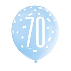 Assorted All Over Print Blue and Silver 70th Latex Balloon