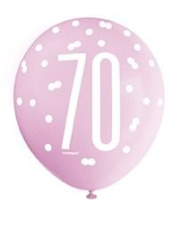 	Assorted All Over Print Pink and Silver 70th Latex Balloon