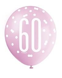 Assorted All Over Print Pink and Silver 60th Latex Balloon