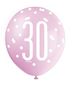 Assorted All Over Print Pink and Silver 30th Latex Balloon