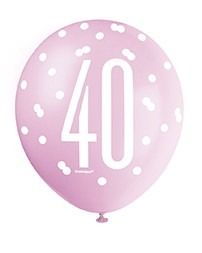 Assorted All Over Print Pink and Silver 40th Latex Balloon