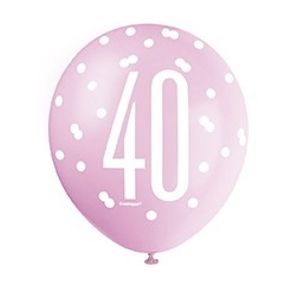 Assorted All Over Print Pink and Silver 40th Latex Balloon