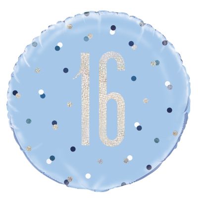 	18 Inch Blue and Silver Prismatic 16th Birthday Foil Balloon