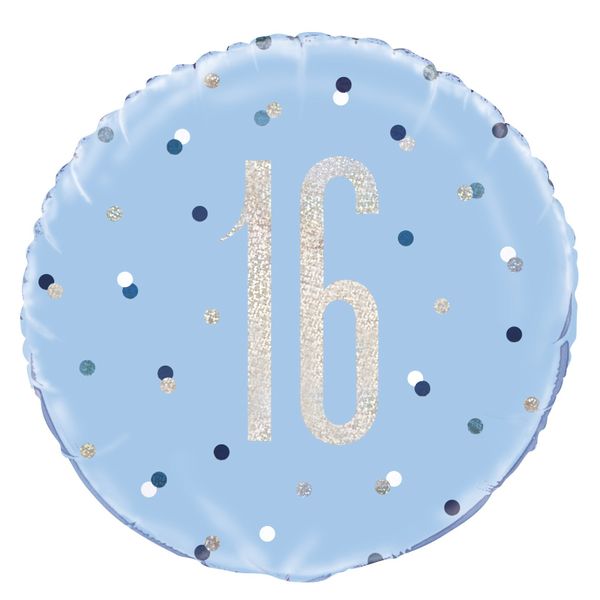 	18 Inch Blue and Silver Prismatic 16th Birthday Foil Balloon