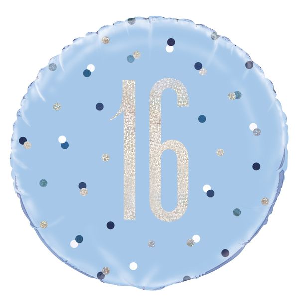 	18 Inch Blue and Silver Prismatic 16th Birthday Foil Balloon