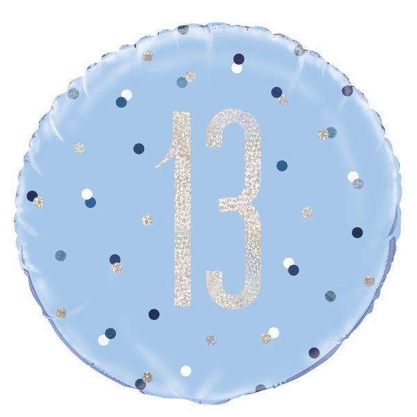 18 Inch Blue and Silver Prismatic 13th Birthday Foil Balloon